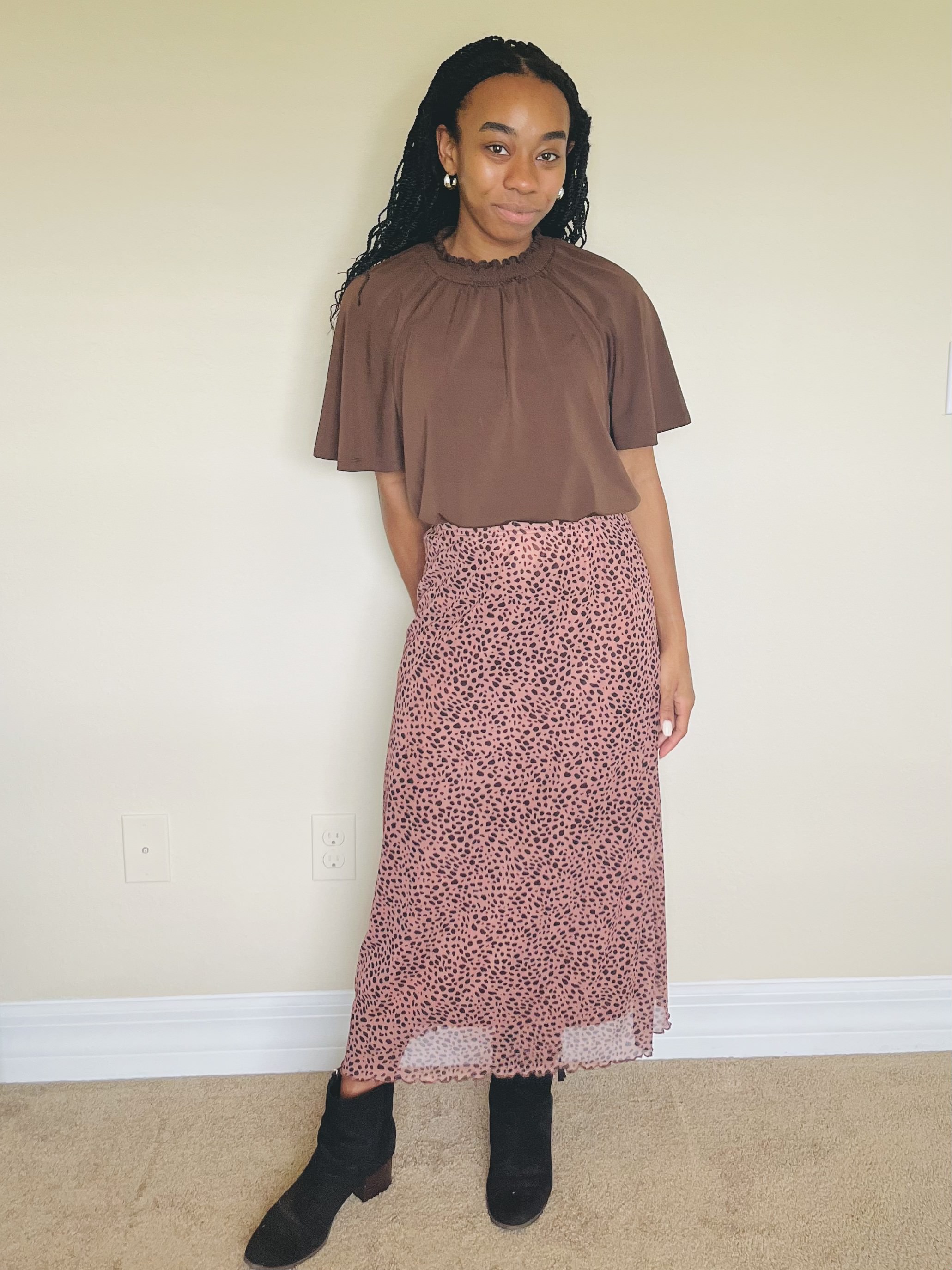 Fall Cheetah Midi Skirt Outfit